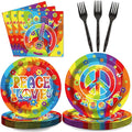 96 PCS 60’s Party Hippie Tableware Set Groovy Plates Napkins 60s Hippie Themed by Tevxj