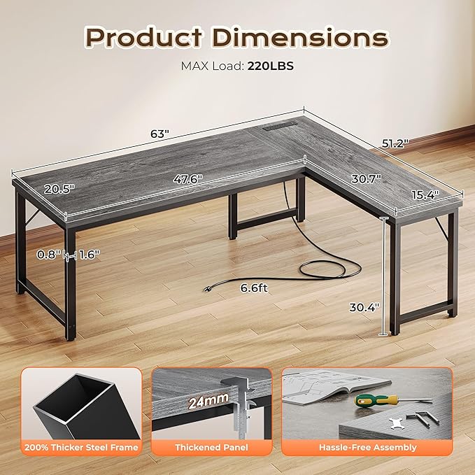Huuger 63 Inch L Shaped Desk - Image 3