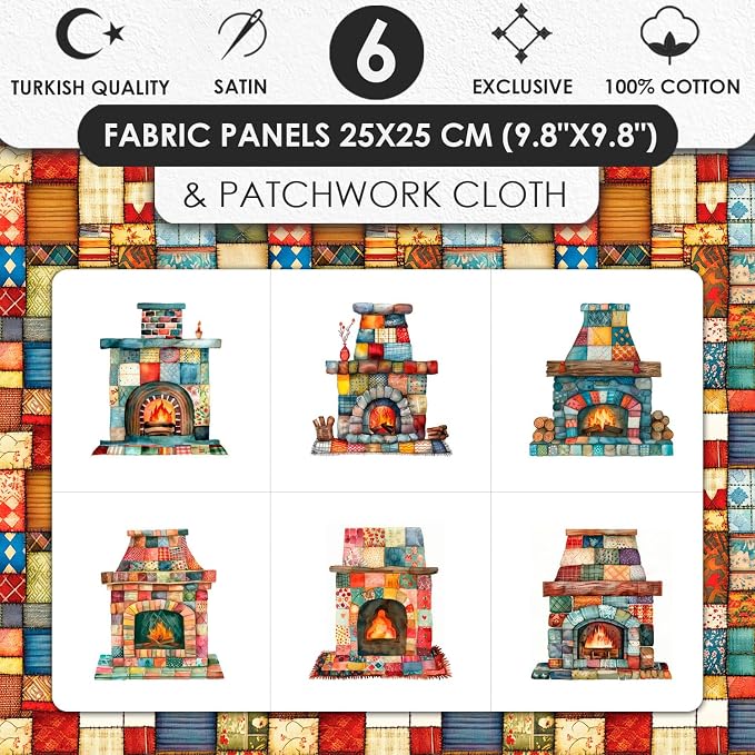 Patchwork Fireplace Cotton Fabric Panel – 6 Designs + Bonus Sheet 29.5×19.6 inch - Image 3