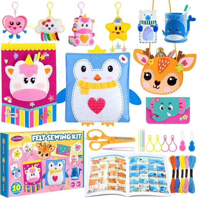 Funtopia Felt Sewing Crafts for Kids Ages 4-12, 10 Easy DIY Projects Kids by Funtopia