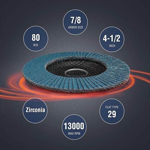 WORKPRO 10-Pack Flap Discs, 4-1/2-inch, Arbor Size 7/8-inch, T29 Zirconia Abrasive Grinding Wheel and Flap Sanding Disc, Includes 40 Grits