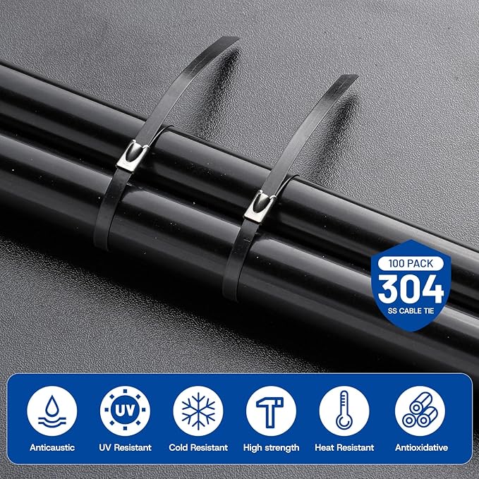 Stainless Zip Ties Heavy Duty Outdoor Metal Zip Ties Gun Set Fastening Cable Gun Tool with 300 PCS Ties for Chain Link Fence, Exhaust Pipe, Farms, Poultry Fence