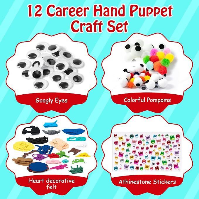 WATINC 12Pcs Hand Puppet Making Kit, Art Craft Felt Sock Puppet Toys, Creative - Image 2