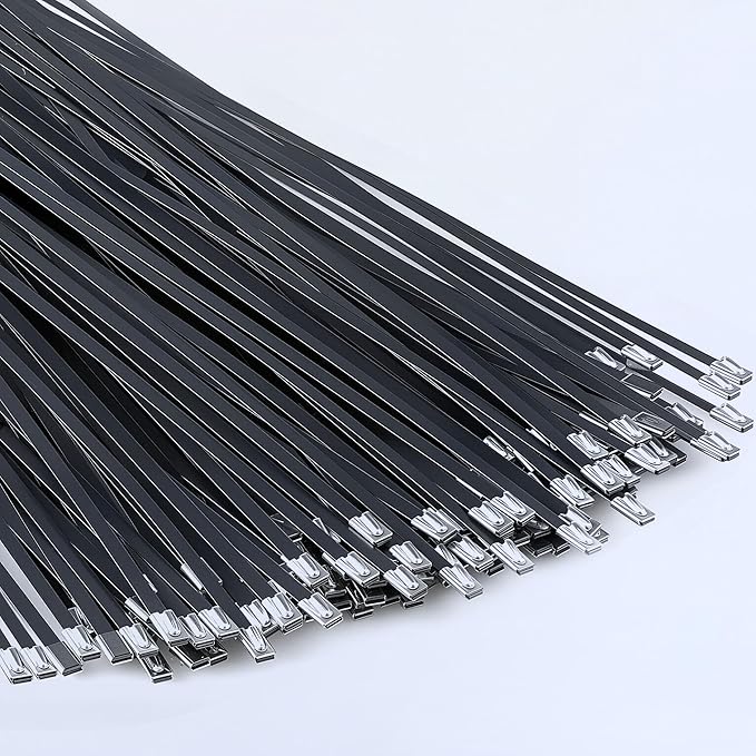 Metal Zip Ties Black & Stainless Steel Cable Tie Gun, for Fastening and Cutting Stainless Steel Zip Ties, 150pcs (8" 11.8" 15.75") fence ties for Chain Link Fence, Chicken Coop