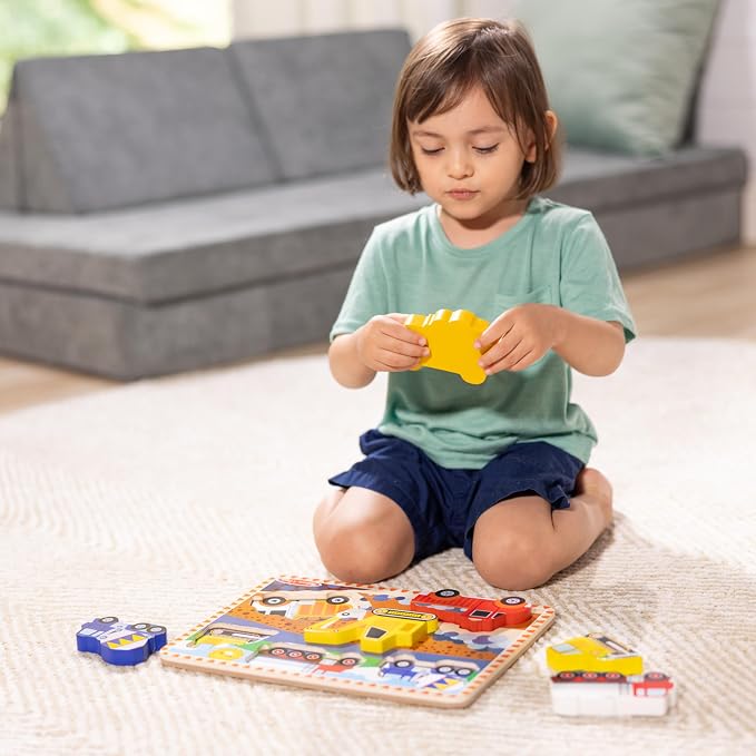 Melissa & Doug Construction Vehicles Wooden Chunky Puzzle - Image 3