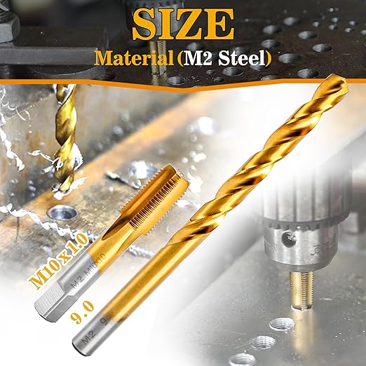 M10x1.0 Tap and 9.0mm Drill Bit Kit, M2 HSS Metric Drill and Tap Set, Combination of Drill and Tap Kit for Metal