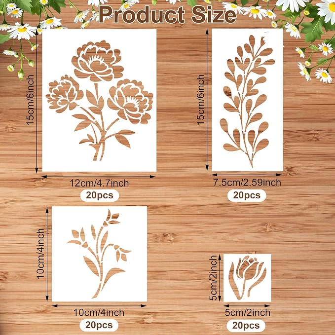 80Pcs Stencils for Painting, Stencils for Crafts Reusable Flower Wall Stencils - Image 2