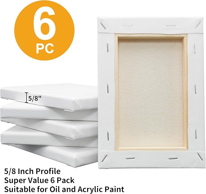FIXSMITH Stretched White Blank Canvas- 5x7 Inch, 6 Pack, 100% Cotton, 5/8 Inch - Image 3