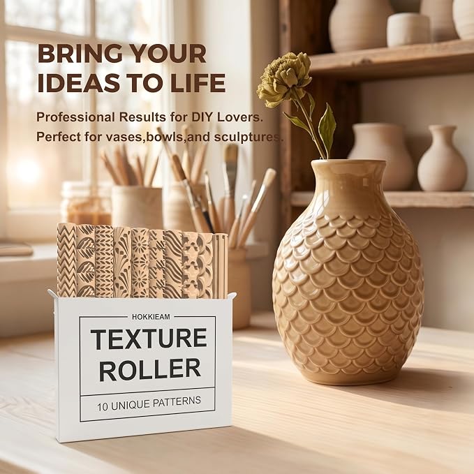 Hokkieam Clay Texture Rollers | 10-Pack Polymer Clay Texture Roller Set - Image 8