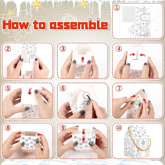 80UncleKimby 25Sets Christmas Crafts Gingerbread House Coloring Kit | Cardboard - Image 7