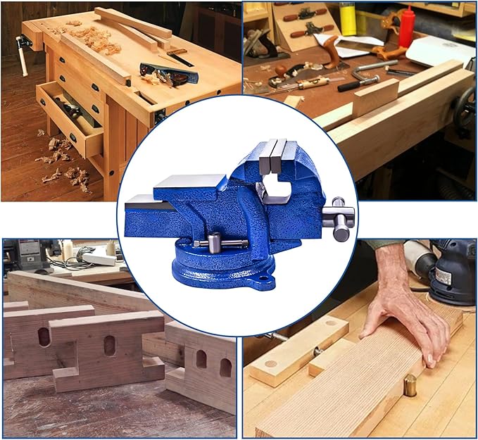 WFLNHB 5" Bench Vise Table Top Clamp Press Locking Swivel Base Heavy-Duty Fit for Crafting Painting Sculpting Modeling Electronics Soldering Woodworking and Fishing Tackle