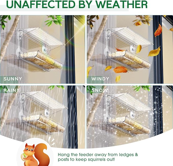 SUNALLY Window Bird Feeder for Outdoors, Transparent Birds House Outside Wild - Image 6