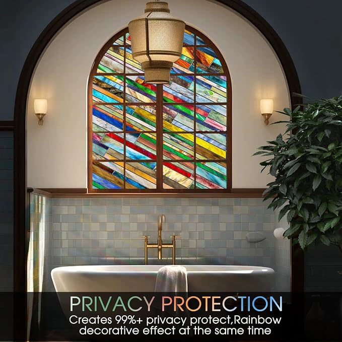 Coavas Stained Glass Window Film: Upgrade 3D Rainbow Window Clings Sun Blocking - Image 5