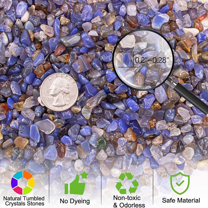 3 Lb Blue Agate Polished Tumbled Stones Chips, Aquarium Gravel Rocks Natural - Image 2