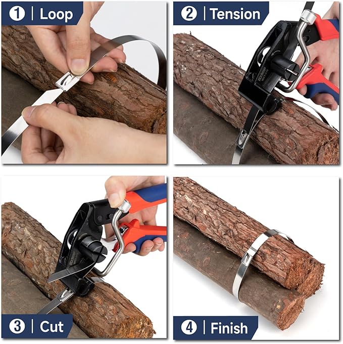 iCrimp Zip Tie Gun, One-Handed Stainless Steel Cable Tie Tool for Tension & Cutting Zip Ties, Metal Zip Tie Tool with 100pcs 11.8" Metal Cable Ties and Release Tool, WCT-319