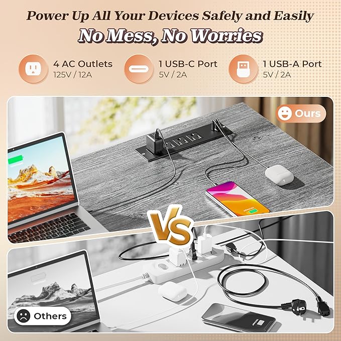 PRAISUN 61" L Shaped Desk with Power Outlets & USB-C Port, Reversible Computer - Image 4