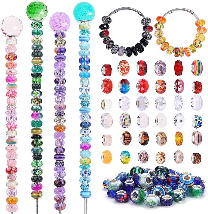 240 Pieces Assorted European Craft Beads Large Hole Lampwork Spacer Beads - Image 5