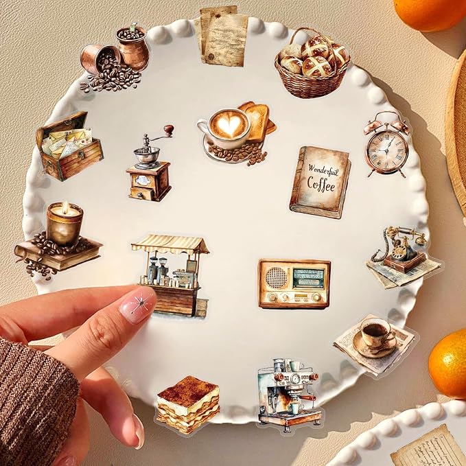50 PCS Retro Coffee Stickers for Scrapbooking Journaling Junk Journal Scrapbook - Image 6