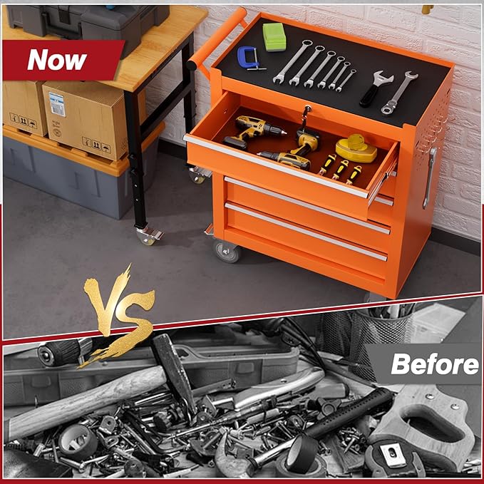 Rolling Tool Chest with Drawers, 5 Drawers Tool Chests & Cabinets, Metal Toolbox with Wheels, Lockable Storage Cabinet, Garage Tool Box with Drawers (Orange, 5 Drawers)