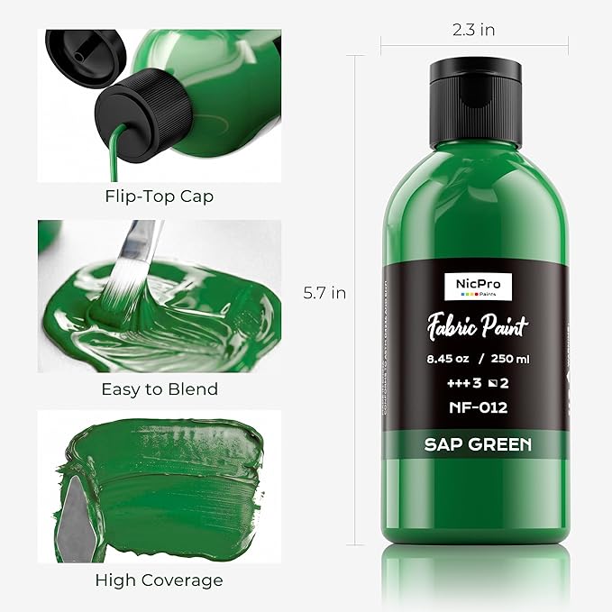 Nicpro Green Fabric Paint, 8.45 oz Fabric Paint - Image 2