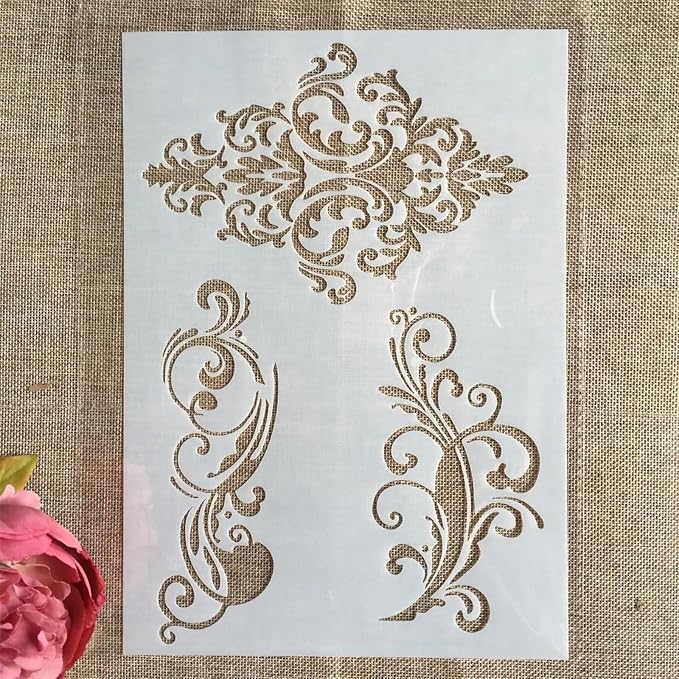 TIAMECH A4 Reusable Damask Frame Lines Stencil - Image 2