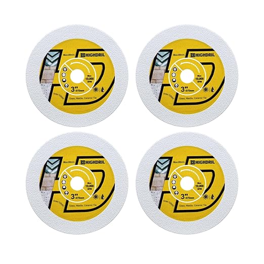 HIGHDRIL Diamond Glass Blade 3" 75mm x Arbor 3/8" 10mm - 4pcs Angle Grinder Cutting Disc for Cutting Glass Marble Tile Jade Crystal Wine Bottle