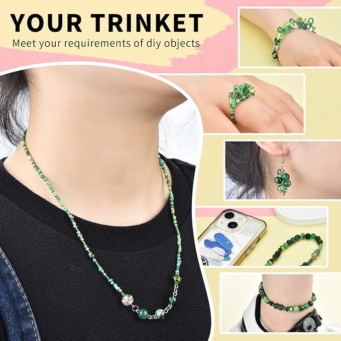 Glass Beads Jewelry Making Kit, Fresh Green Color-900pcs Include 8mm Assorted - Image 6