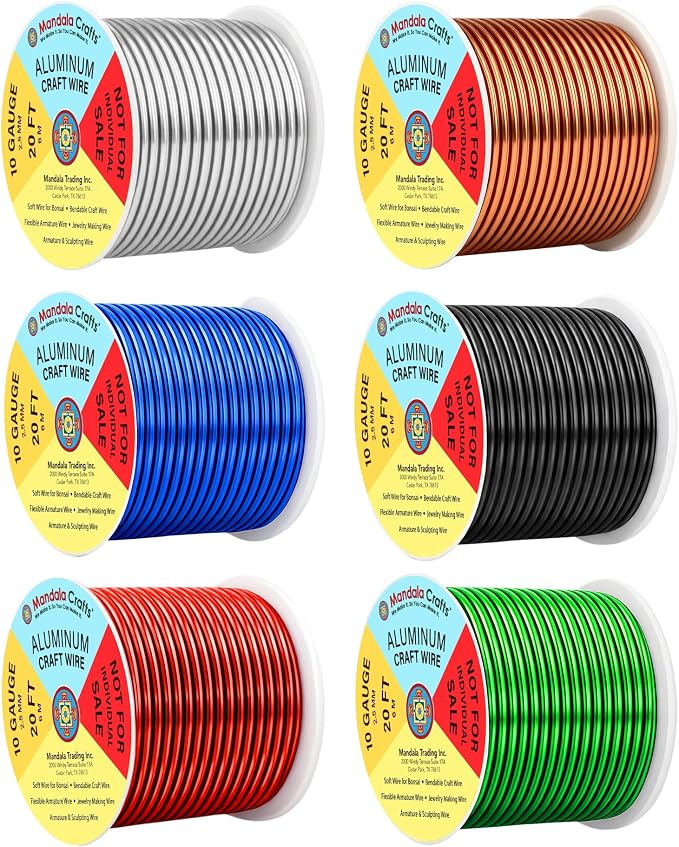 Mandala Crafts 10 GA Black Red Green Assorted Anodized Aluminum Craft Wire | by MandalaCrafts