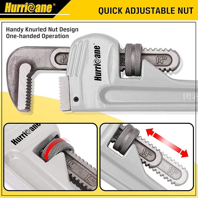 HURRICANE 3-Piece Aluminum Pipe Wrench Set,10", 14", 18", Heavy Duty Adjustable Plumbing Wrench Set, 40% Lighter, Wider Application Range