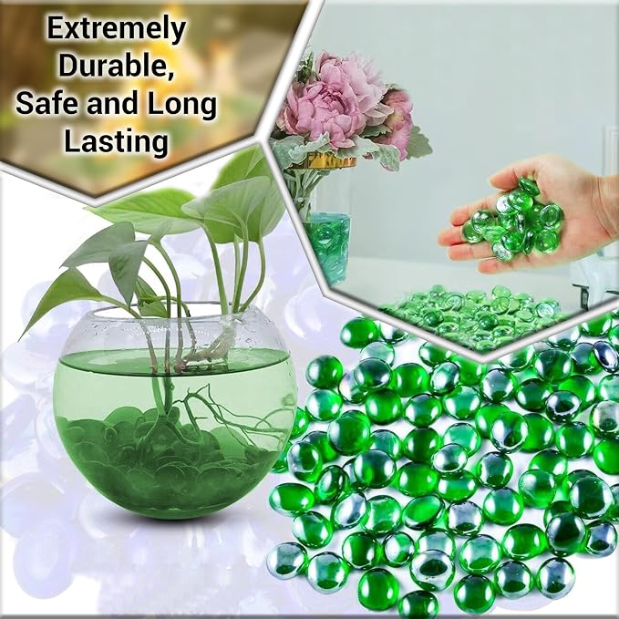 ARSUK Green Glass Pebbles 1lb Bulk Pack – 100pcs Flat Marbles Decorative Glass - Image 7