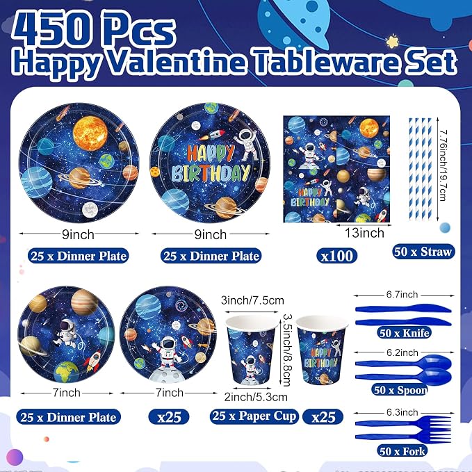450 Pcs Space Birthday Tableware Set Decorations, Solar System Paper Plates - Image 2