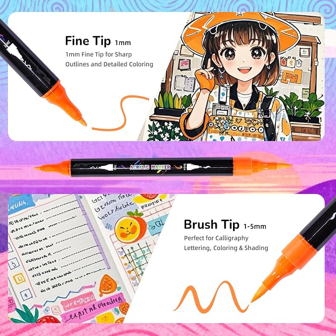 WINSONS Acrylic Markers, 30 Dual-Tip Paint Pens - Image 3