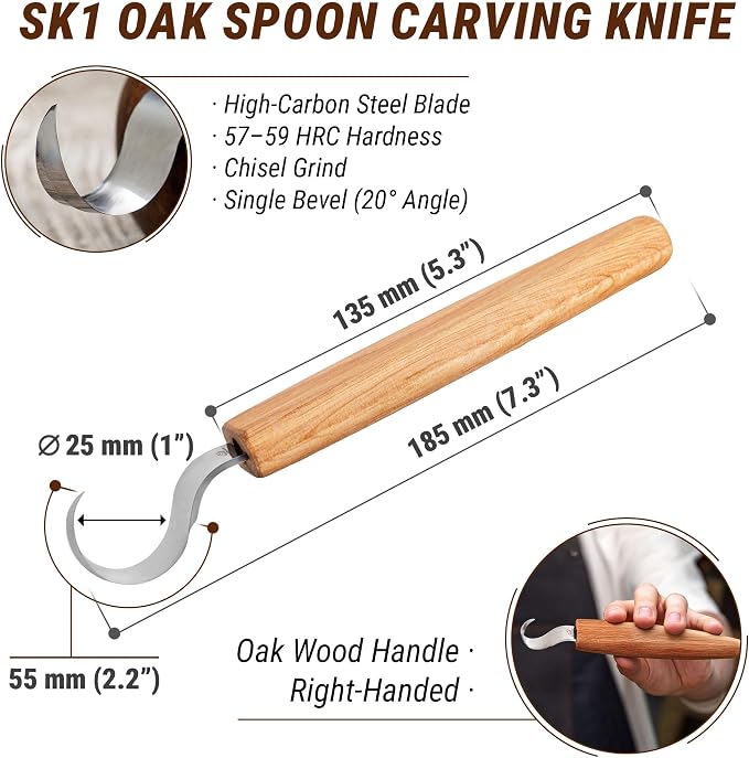 BeaverCraft Spoon Carving Hook Knife SK1 - Image 4