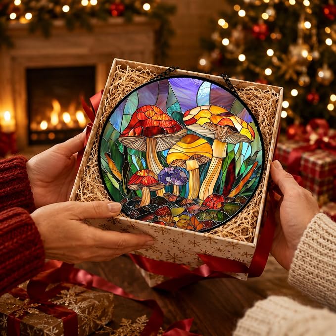 Jungle Mushrooms Acrylic Suncatcher Faux Stained Glass Window Hanging 7.8" | - Image 4