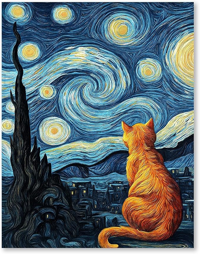 RLTXBUK Cat Cross Stitch Kits, Starry Night Orange Kitten Stamped Counted Cross by Unknown