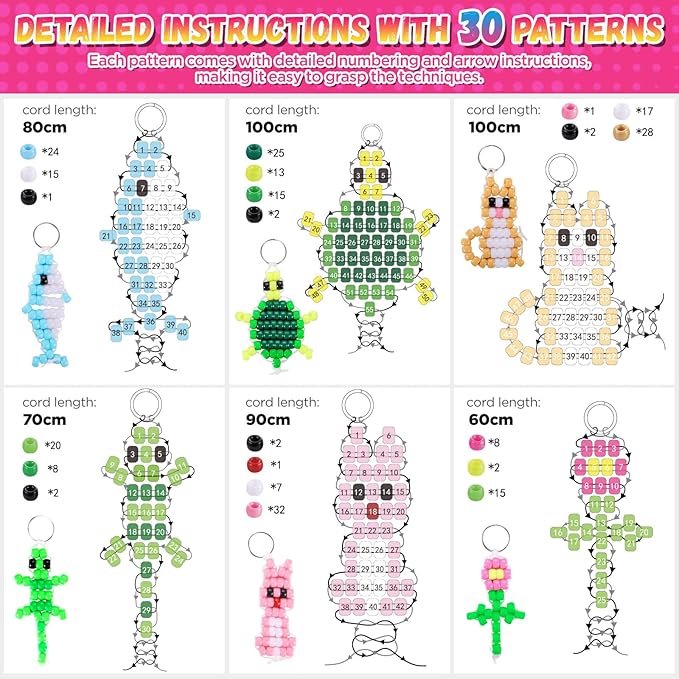 Funtopia Beads for Crafts, Pony Beads Keychain Making Kit, Bead Pets Art Crafts - Image 2