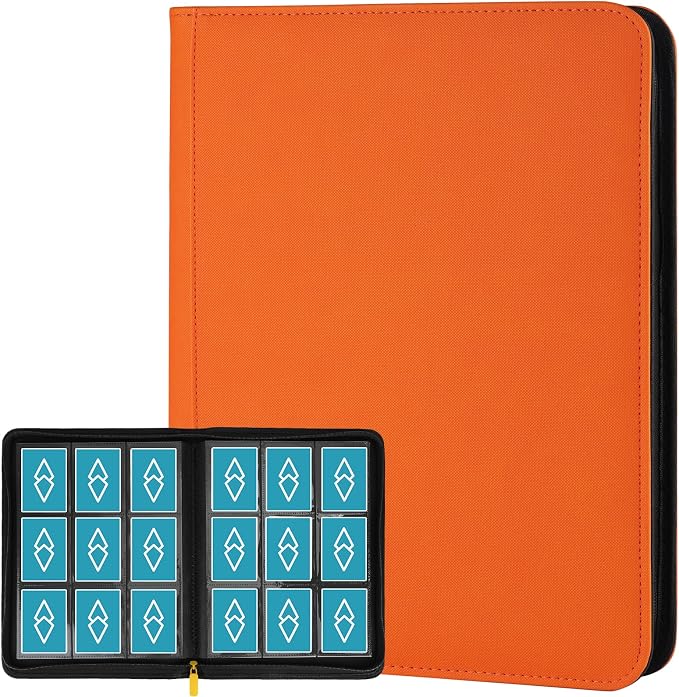 360 Cards Ringless 9-Pocket Side Loading Trading Card Binder, PU Zipper Fixed by GERMUN