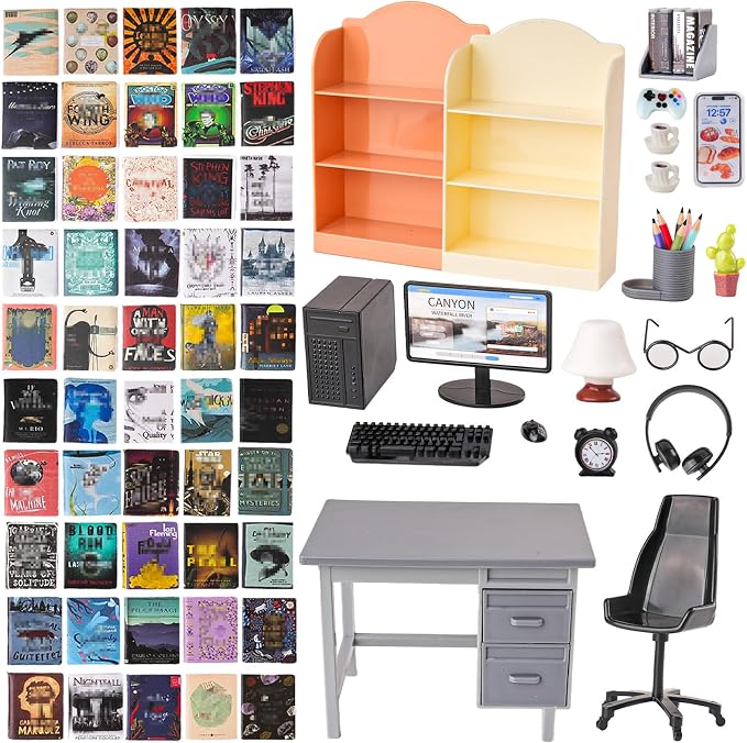 1:12 Scale Doll House Mini Computer Office Desk Furniture Accessories Set | - Image 2