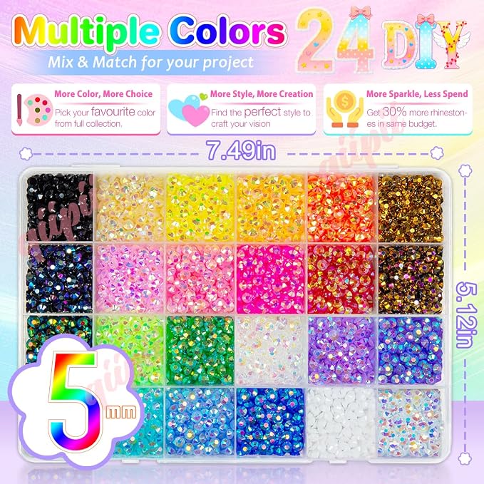 qiipii Resin Rhinestones Flatback Stones Jelly Gems Diamonds 24 Color 3800pcs - Image 3