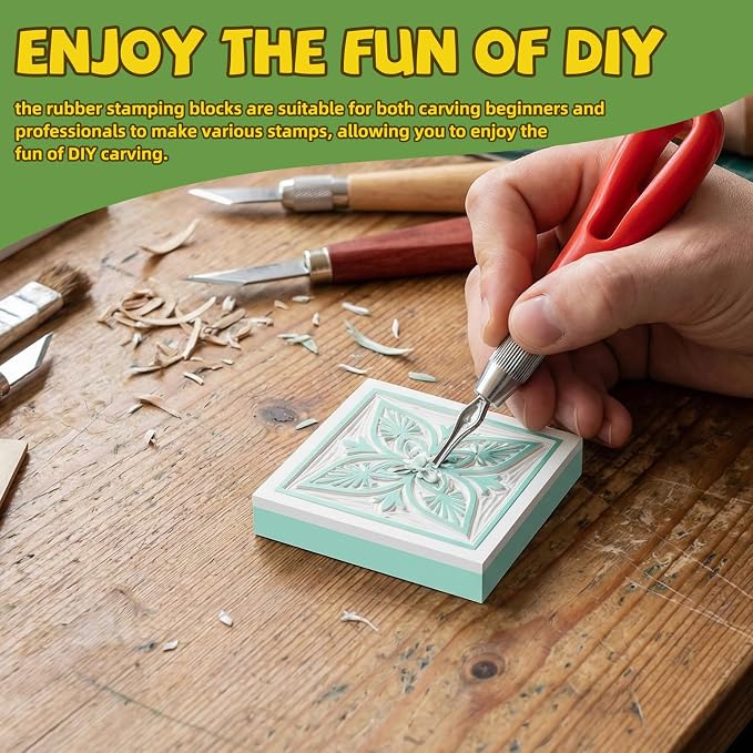 12pcs 2"x2" Rubber Carving Blocks, Linoleum Block Stamp Making Kit - Image 5