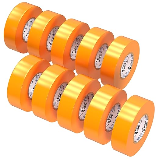 OHLECTRIC Professional Grade Vinyl Electrical Tape (10 Pack) Orange - 7 Mil Thick Flame-Retardant, Heat & Weather Resistant 3/4 Inch x 60 Feet | Ideal for Contractors & Electricians