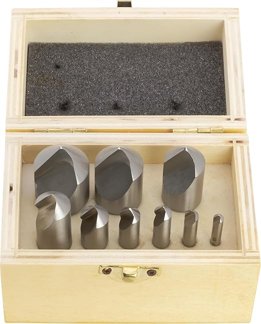 9 pc High-Speed Steel Countersink Drill Bit Set, 82° Countersink Angle, 1 Flute, 3/16" to 1"