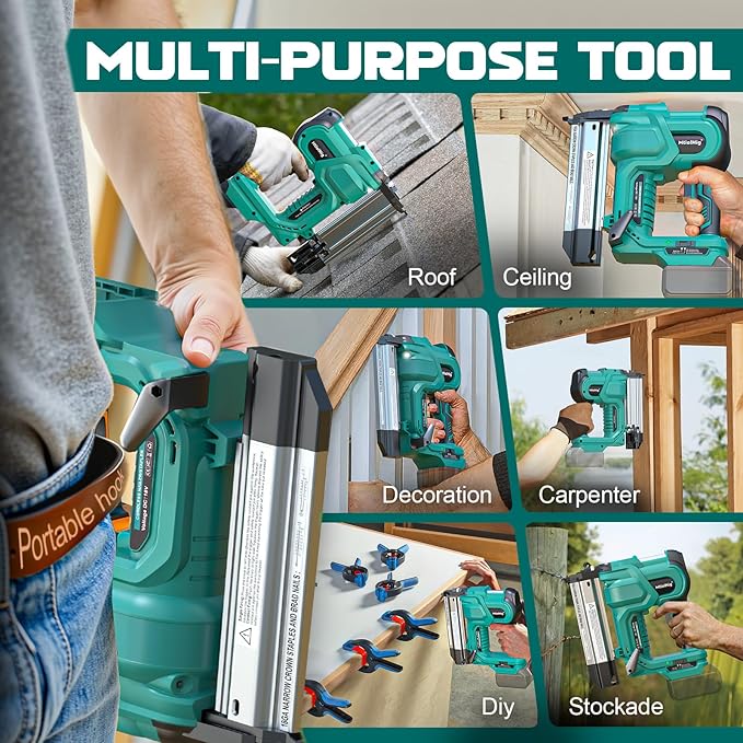 Cordless 2" Brad Nailer Compatible with Makita Battery(No Battery), 2-in-1 Electric Nail Gun/Staple Gun, 18 Gauge Nail Gun Battery Powered with 1000 Nails for Wood Carpentry, Adjustable Depth