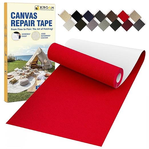 Canvas Repair Tape, 3.2 x 63 Inch Waterproof Heavy Duty Fabric Tape for Furniture, Self Adhesive Canvas Repair Patches for Boat Covers, Sofas, Tents, Louge Chairs, Canopy, Awning Red