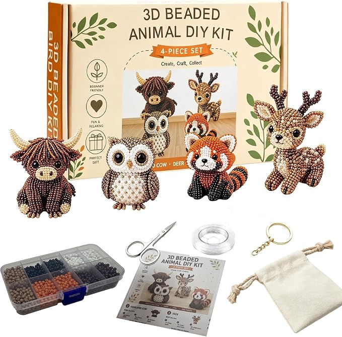 Temiaode 3D Beaded Animal Kit, 4 Pack DIY Bead Craft Set by Unknown