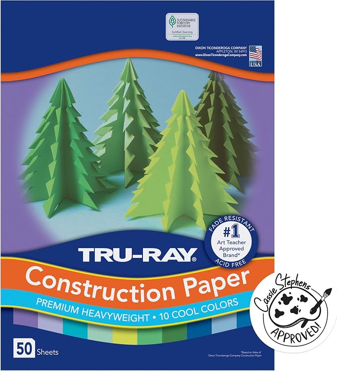 Tru-Ray Heavyweight Construction Paper, Cool Assorted Colors, 50 Sheets & - Image 2