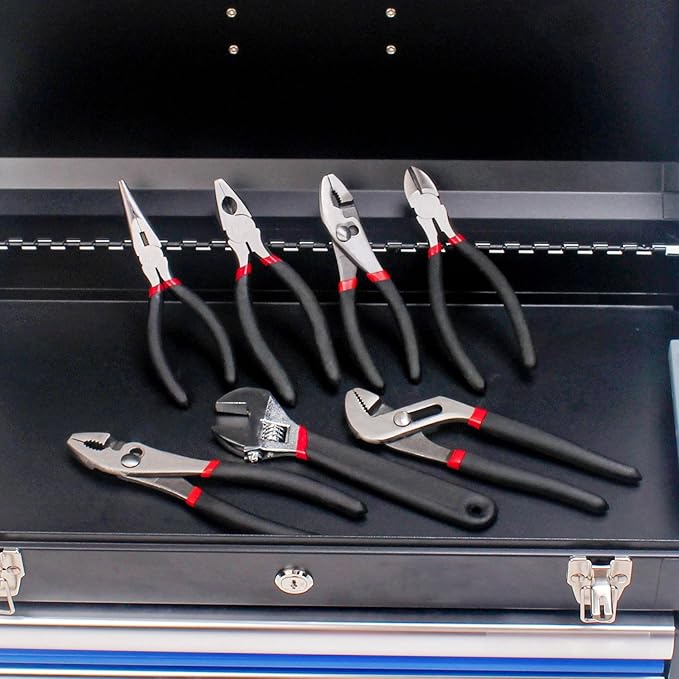 FASTPRO 7-Piece Utility Pliers and Wrench Set, Includes 8" Adjustable Wrench, 8" Groove Joint, 8" & 6" Slip Joint, 6" Long Nose, 6" Diagonal and 6" Linesman Pliers, Dipped Handle
