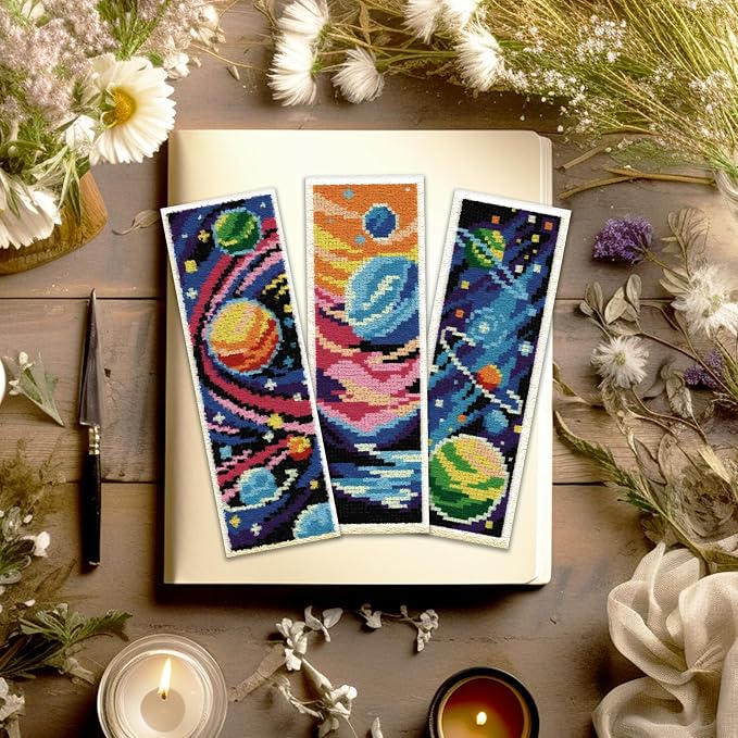 ACRNIGHEET 6PCS Cross Stitch Bookmark Kits Cosmic Planet Pattern Counted Cross - Image 3