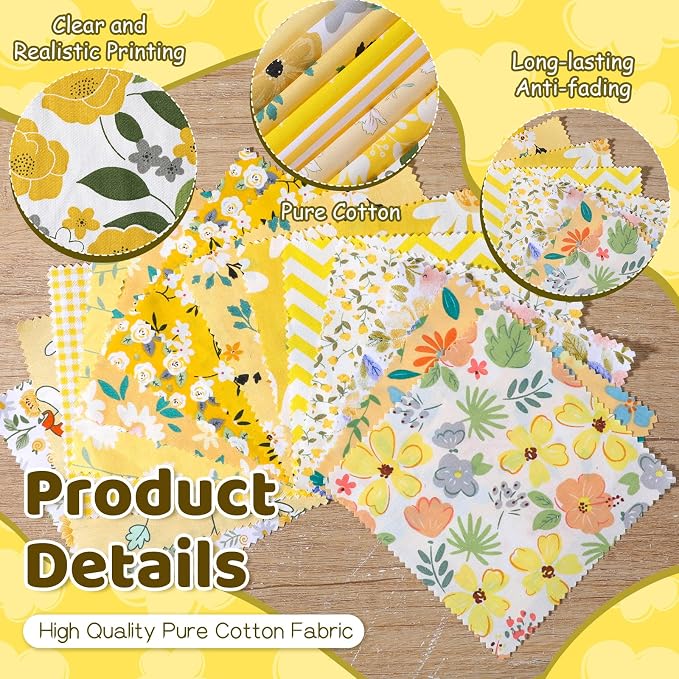 84 Pcs Yellow Charm Packs for Quiltings, Cotton Quilting Fabric Bundles - Image 4