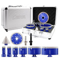 SHDIATOOL Diamond Tile Drill Bits Kit 10pcs, Porcelain Hole Saw Sets, Core Bits Cutter for Drilling Ceramic Marble Granite (20/25/35/50/75/100/2"/SDS/HEX/4.5”)